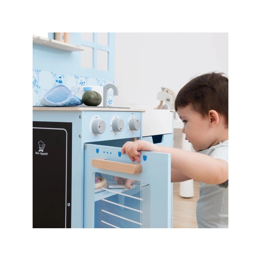 New Classic Toys - Ξύλινη κουζίνα με αξεσουάρ μπλε
