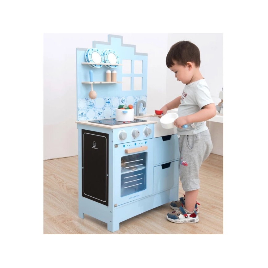 New Classic Toys - Ξύλινη κουζίνα με αξεσουάρ μπλε