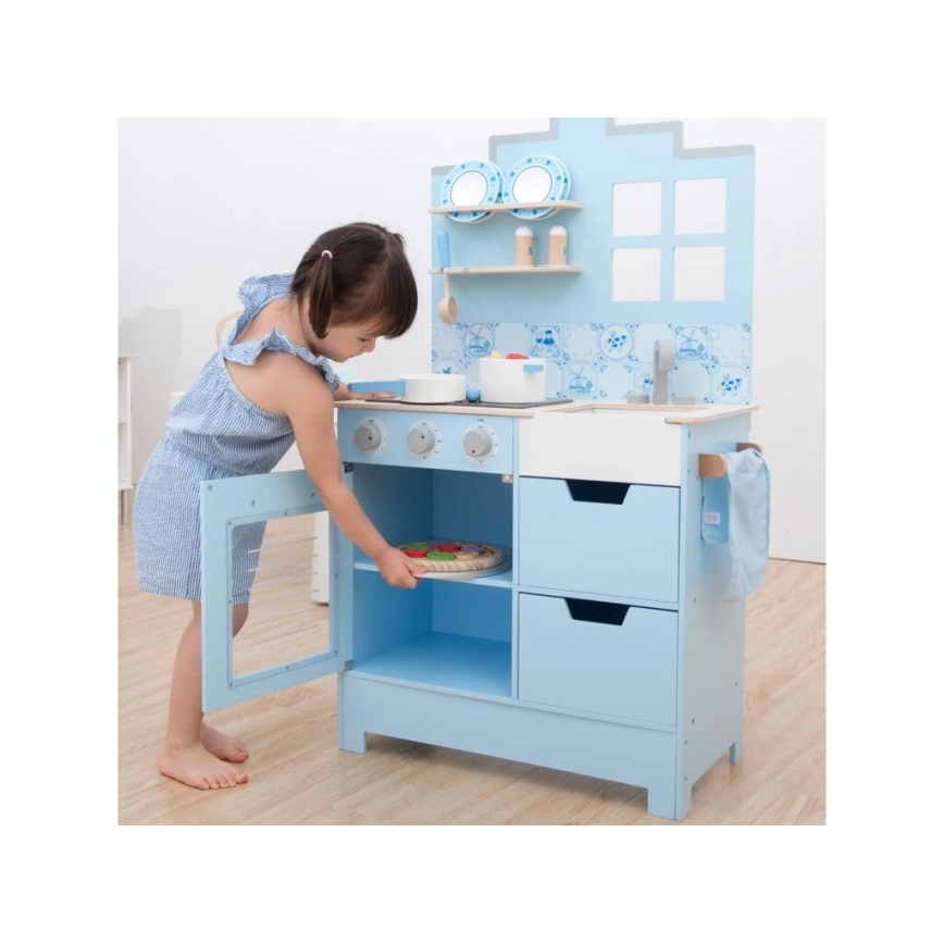 New Classic Toys - Ξύλινη κουζίνα με αξεσουάρ μπλε