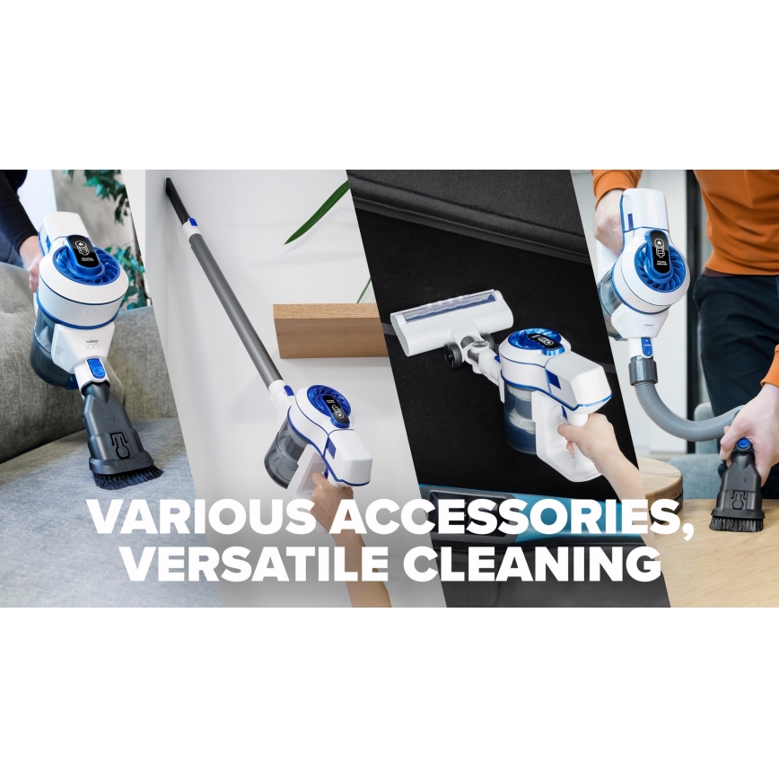 Niceboy ION Hurricane H5 - Ασύρματη ράβδος ηλεκτρικής σκούπας 2 σε 1 150W/2200 mAh λευκό/μπλε