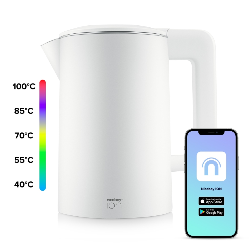 Niceboy ION SmartKettle - Έξυπνος βραστήρας με θερμοστάτη 1,7 l 2200W/230V Wi-Fi λευκό