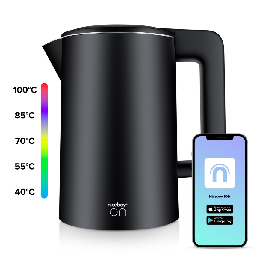 Niceboy ION SmartKettle - Έξυπνος βραστήρας με θερμοστάτη 1,7 l 2200W/230V Wi-Fi μαύρο