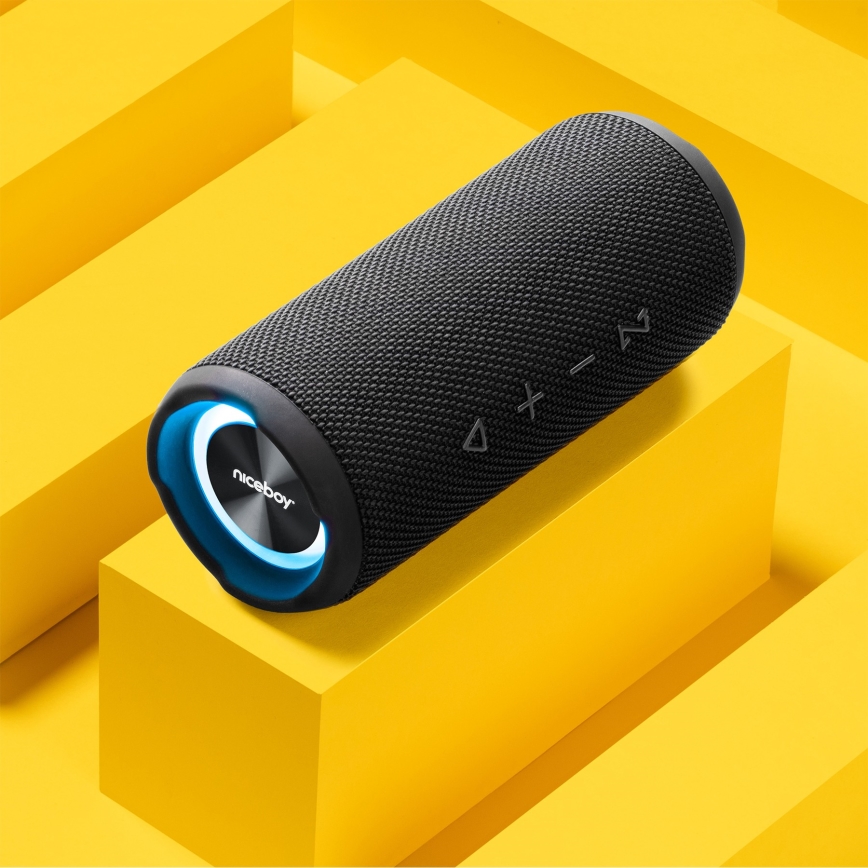 Niceboy Nexus - LED Ασύρματο ηχείο με μικρόφωνο 26W/4000 mAh IPX6 μαύρο