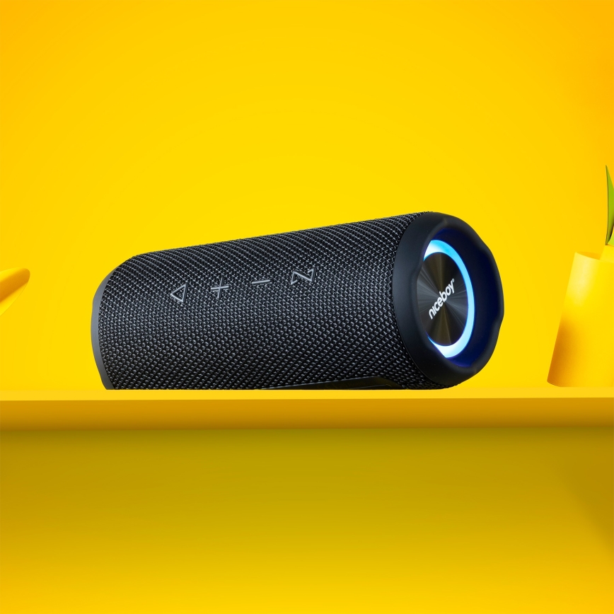 Niceboy Nexus - LED Ασύρματο ηχείο με μικρόφωνο 26W/4000 mAh IPX6 μαύρο