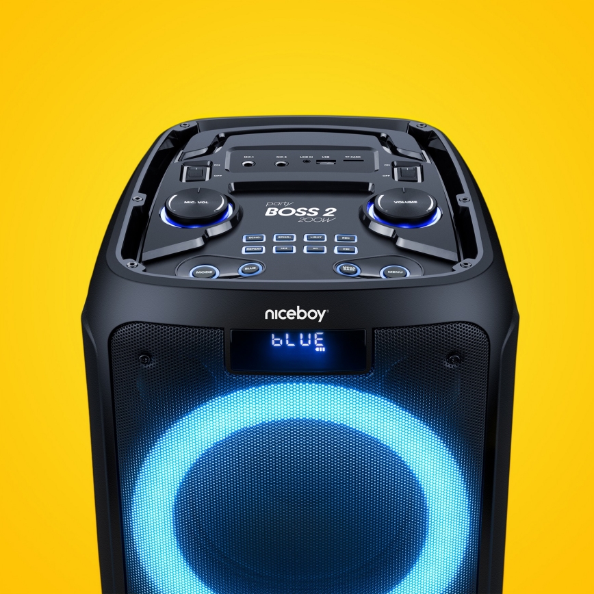 Niceboy PARTY Boss 2 - LED Ασύρματο ηχείο με μικρόφωνο και power bank λειτουργία 200W/4500 mAh + τηλεχειριστήριο
