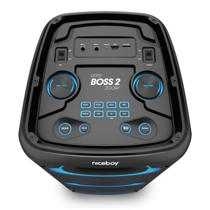Niceboy PARTY Boss 2 - LED Ασύρματο ηχείο με μικρόφωνο και power bank λειτουργία 200W/4500 mAh + τηλεχειριστήριο