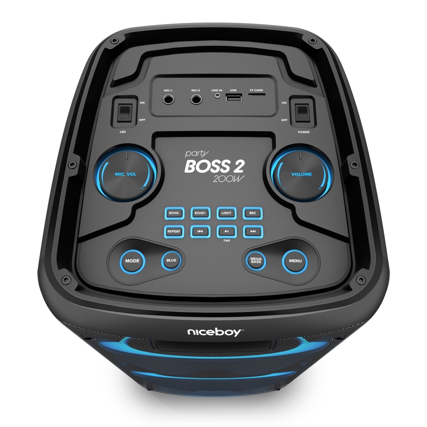 Niceboy PARTY Boss 2 - LED Ασύρματο ηχείο με μικρόφωνο και power bank λειτουργία 200W/4500 mAh + τηλεχειριστήριο