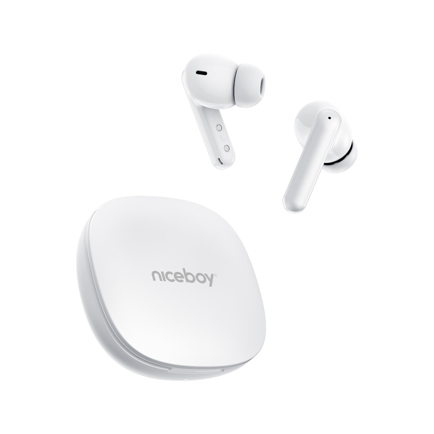 Niceboy Pins 4 PRO - Ασύρματα ακουστικά με ANC 380 mAh + 2x 35 mAh IP54 λευκό