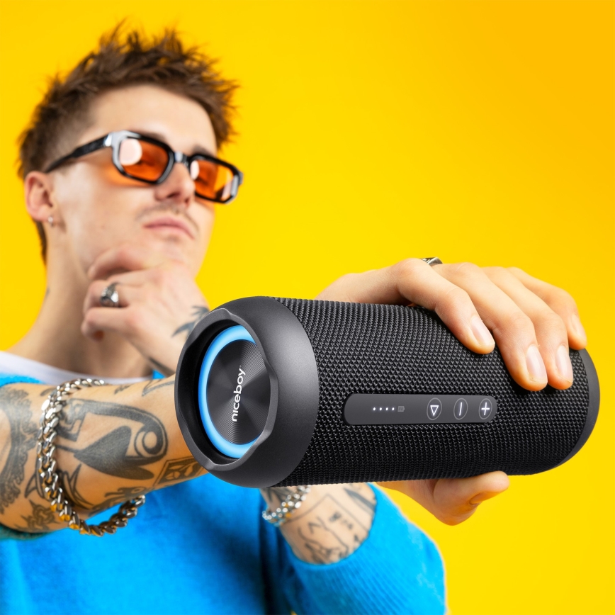 Niceboy Polaris - LED Ασύρματο ηχείο με μικρόφωνο 30W/4000 mAh IPX7 μαύρο