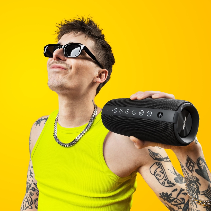 Niceboy Titan 4 - LED Ασύρματο ηχείο με μικρόφωνο και power bank λειτουργία 50W/4000 mAh IPX7 μαύρο