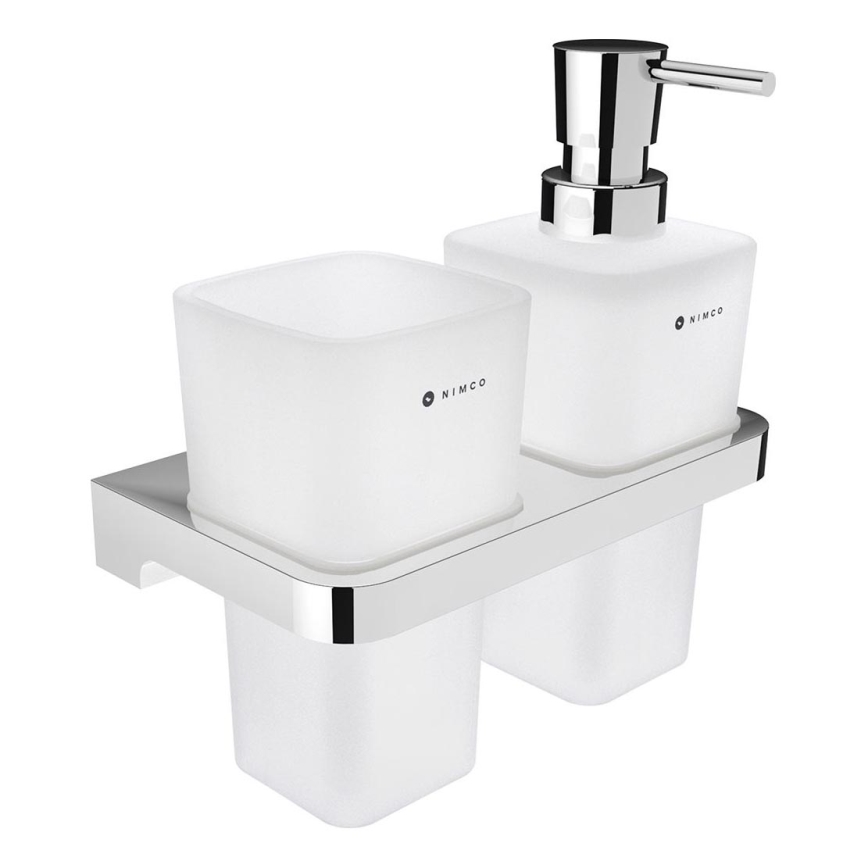 NIMCO MA 2905831H-26 - Ντισπένσερ υγρού σαπουνιού τοίχου και θήκη για οδοντόβουρτσες MAYA 290 mm ματ Γυαλί/γυαλιστερό χρώμιο