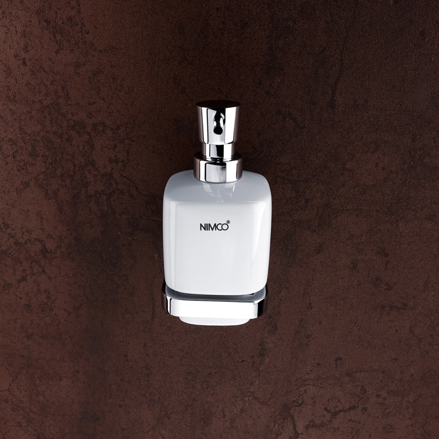 NIMCO MA set-31K-26 - Επιτοίχιος διανομέας σαπουνιού, βάση οδοντόβουρτσας και γάντζος τοίχου MAYA 320 mm λευκό/γυαλιστερό χρώμιο