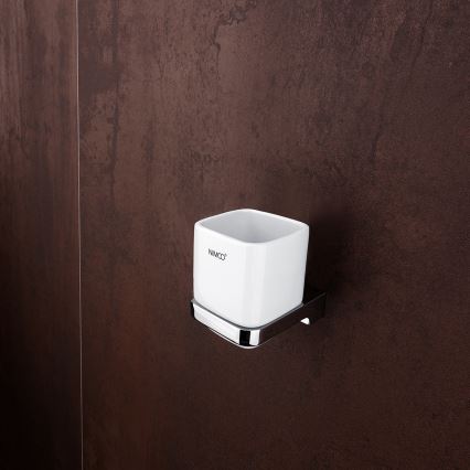 NIMCO MA set-31K-26 - Επιτοίχιος διανομέας σαπουνιού, βάση οδοντόβουρτσας και γάντζος τοίχου MAYA 320 mm λευκό/γυαλιστερό χρώμιο