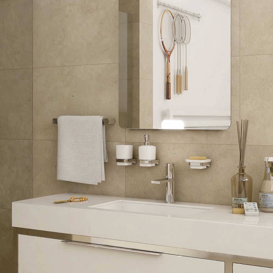 NIMCO MA set-31K-26 - Επιτοίχιος διανομέας σαπουνιού, βάση οδοντόβουρτσας και γάντζος τοίχου MAYA 320 mm λευκό/γυαλιστερό χρώμιο