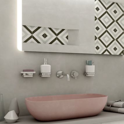 NIMCO MA set-31K-26 - Επιτοίχιος διανομέας σαπουνιού, βάση οδοντόβουρτσας και γάντζος τοίχου MAYA 320 mm λευκό/γυαλιστερό χρώμιο
