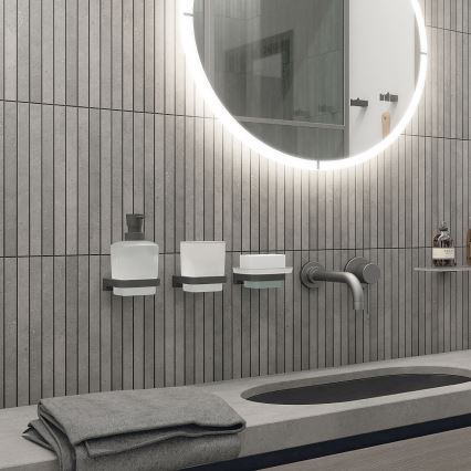 NIMCO MAC 2905831C-T-90 - Ντισπένσερ υγρού σαπουνιού τοίχου και θήκη για οδοντόβουρτσες MAYA 320 mm ματ Γυαλί/ματ μαύρο