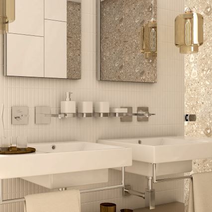 NIMCO NK set-31K-26 - Επιτοίχιος διανομέας σαπουνιού, θήκη οδοντόβουρτσας και γάντζος τοίχου NIKAU 320 mm λευκό/γυαλιστερό χρώμιο
