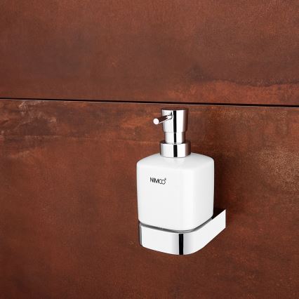 NIMCO NK set-31K-26 - Επιτοίχιος διανομέας σαπουνιού, θήκη οδοντόβουρτσας και γάντζος τοίχου NIKAU 320 mm λευκό/γυαλιστερό χρώμιο
