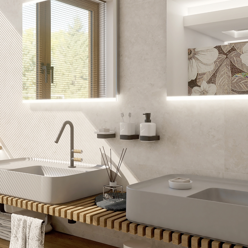 NIMCO NKC set-31K-T-90 - Επιτοίχιος διανομέας σαπουνιού, θήκη οδοντόβουρτσας και γάντζος τοίχου NIKAU 320 mm λευκό/ματ μαύρο