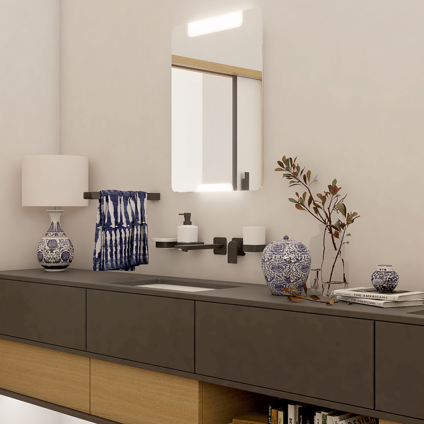 NIMCO NKC set-31K-T-90 - Επιτοίχιος διανομέας σαπουνιού, θήκη οδοντόβουρτσας και γάντζος τοίχου NIKAU 320 mm λευκό/ματ μαύρο