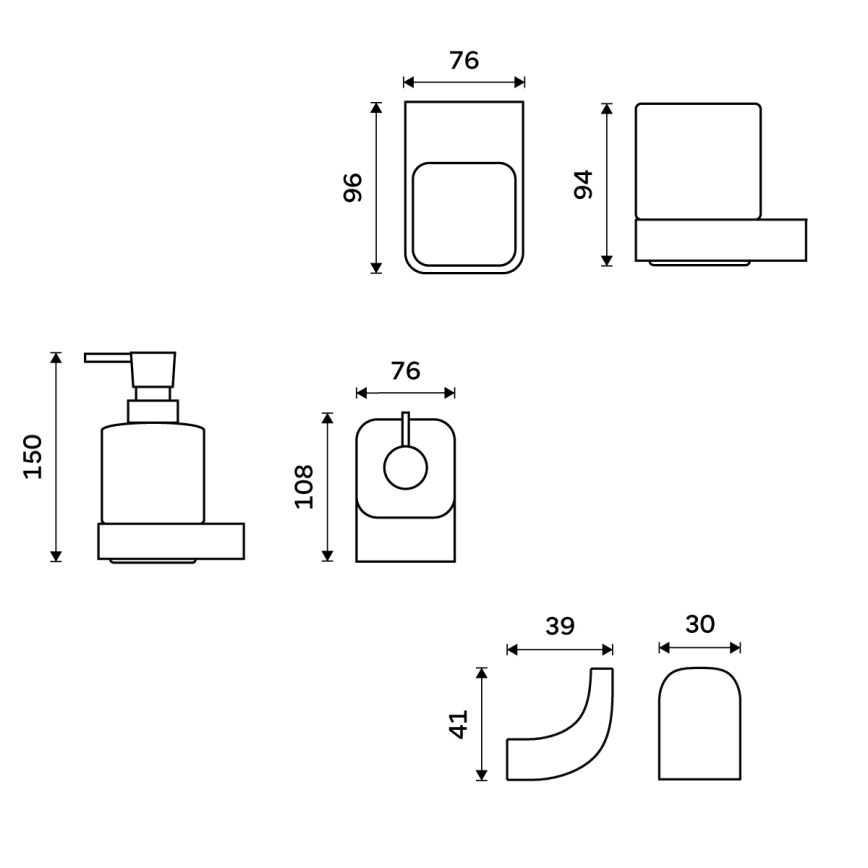 NIMCO NKC set-31K-T-90 - Επιτοίχιος διανομέας σαπουνιού, θήκη οδοντόβουρτσας και γάντζος τοίχου NIKAU 320 mm λευκό/ματ μαύρο