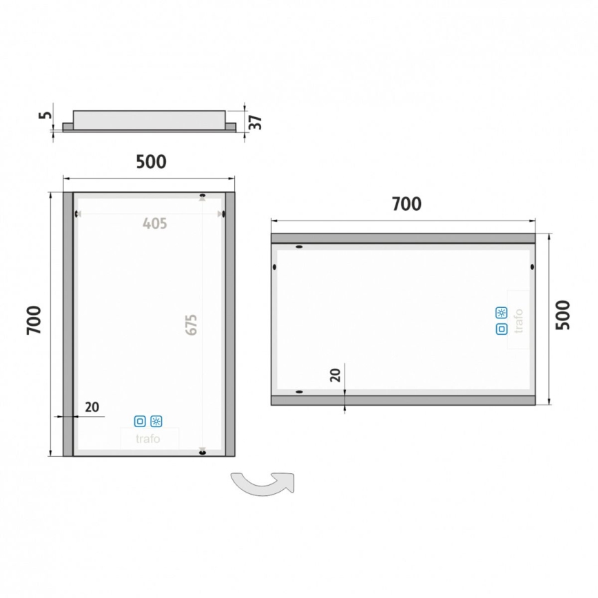 NIMCO ZP 11001VX - Ρυθμιζόμενος LED καθρέφτης μπάνιου με οπίσθιο φωτισμό LED/21W/230V 3000-6500K 70x50 cm IP44