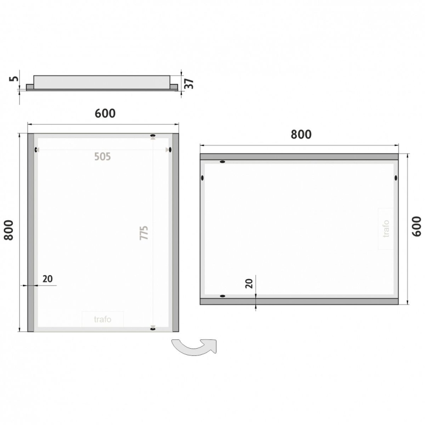 NIMCO ZP 11002 - Καθρέφτης Μπάνιου με οπίσθιο φωτισμό LED LED/24W/230V 6500K 80x60 cm IP44