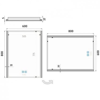 NIMCO ZP 11002VX - LED ρυθμιζόμενος καθρέφτης μπάνιου με οπίσθιο φωτισμό LED/24W/230V 3000-6500K 80x60 cm IP44