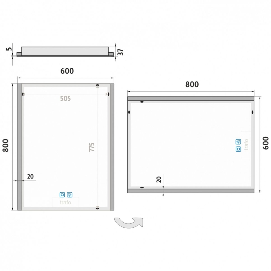 NIMCO ZP 11002VX - LED ρυθμιζόμενος καθρέφτης μπάνιου με οπίσθιο φωτισμό LED/24W/230V 3000-6500K 80x60 cm IP44