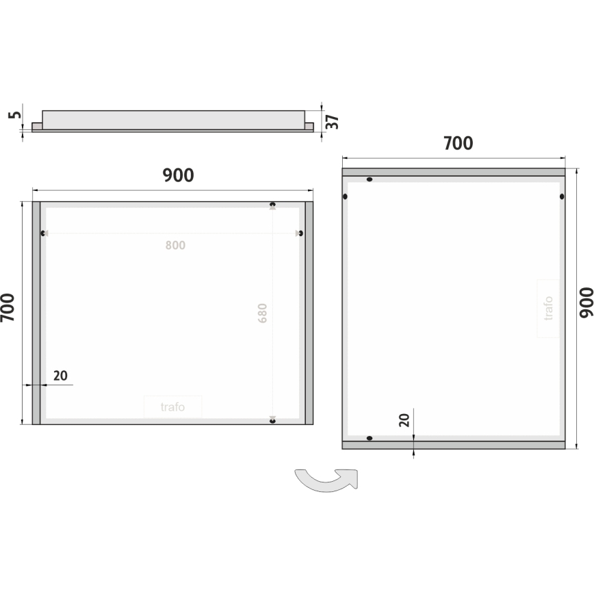 NIMCO ZP 11019 - Καθρέφτης Μπάνιου με οπίσθιο φωτισμό LED LED/21W/230V 6500K 70x90 cm IP44