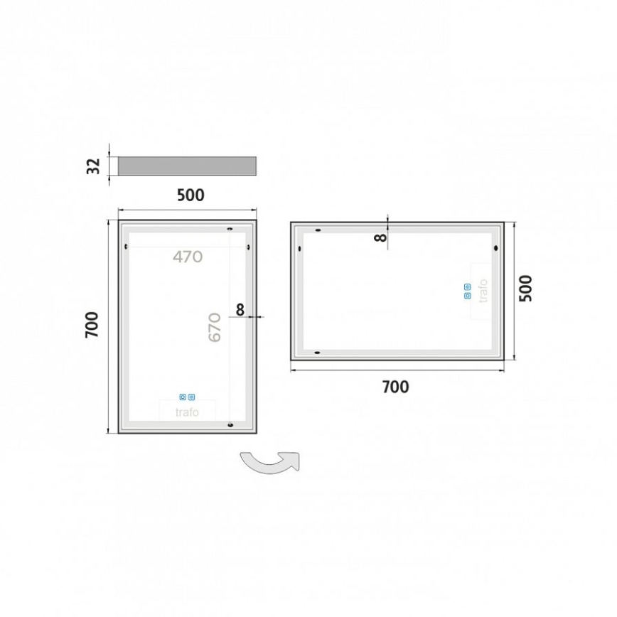 NIMCO ZP 13001VX - Ρυθμιζόμενος LED καθρέφτης μπάνιου με οπίσθιο φωτισμό LED/35W/230V 3000-6500K 70x50 cm IP44