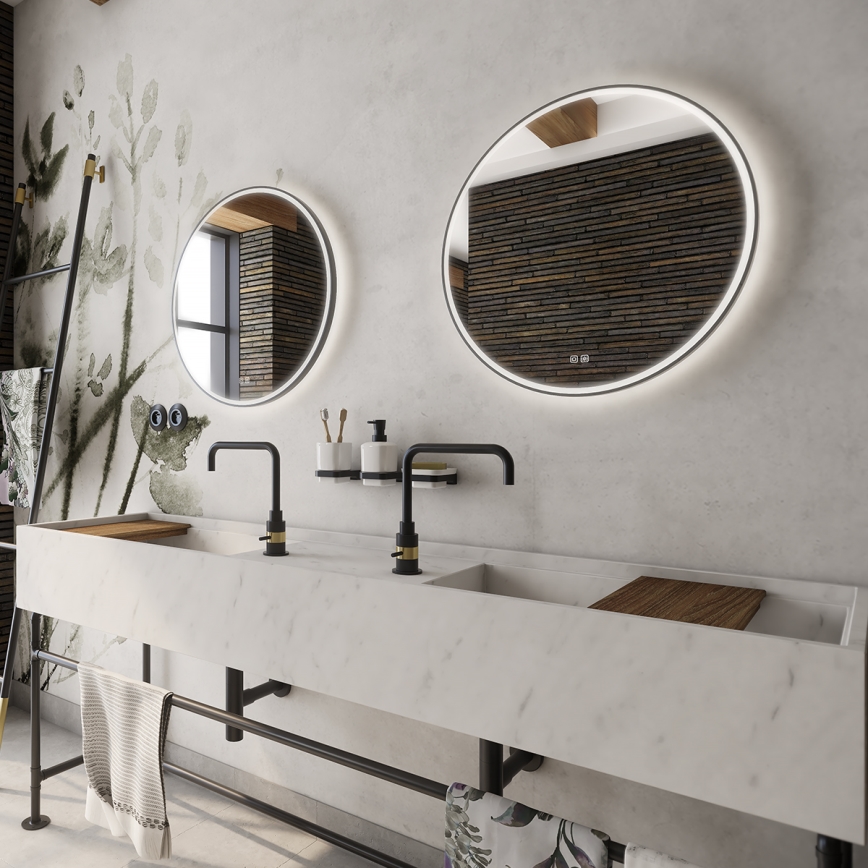 NIMCO ZPC 28000RVX-90 - Kαθρέφτης μπάνιου με οπίσθιο φωτισμό dimming LED LED/26W/230V 3000-6500K διάμετρος 60 cm ματ μαύρο IP44