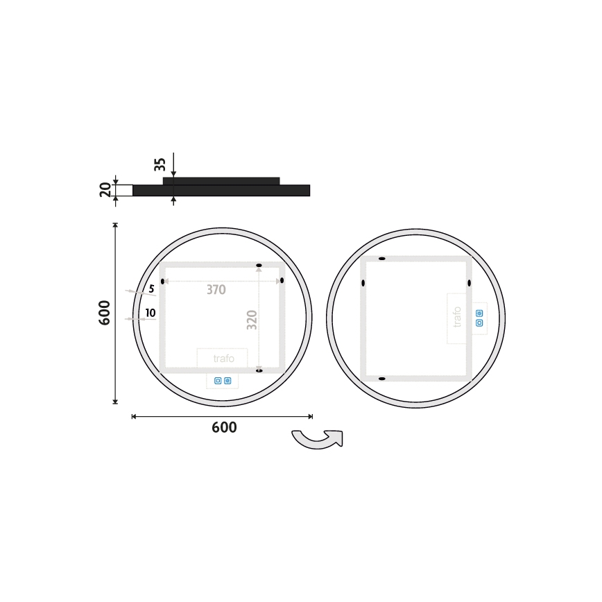 NIMCO ZPC 28000RVX-90 - Kαθρέφτης μπάνιου με οπίσθιο φωτισμό dimming LED LED/26W/230V 3000-6500K διάμετρος 60 cm ματ μαύρο IP44