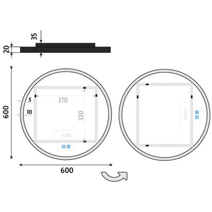 NIMCO ZPC 28000RVX-90 - Kαθρέφτης μπάνιου με οπίσθιο φωτισμό dimming LED LED/26W/230V 3000-6500K διάμετρος 60 cm ματ μαύρο IP44