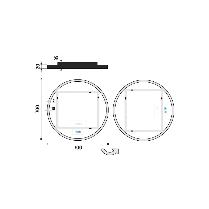 NIMCO ZPC 28001RVX-90 - Ρυθμιζόμενος καθρέφτης μπάνιου με οπίσθιο φωτισμό LED/33W/230V 3000-6500K Ø 70 cm ματ μαύρο IP44