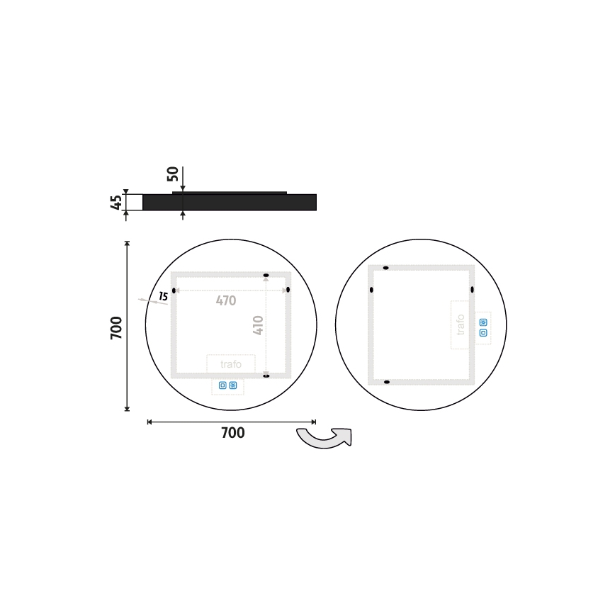 NIMCO ZPC 31001RVX-90 - Kαθρέφτης μπάνιου με οπίσθιο φωτισμό dimming LED LED/22W/230V 3000-6500K διάμετρος 70 cm ματ μαύρο IP44