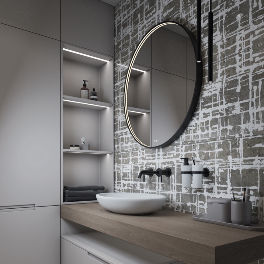 NIMCO ZPC 31002RVX-90 - ρυθμιζόμενος LED καθρέφτης μπάνιου με οπίσθιο φωτισμό LED/26W/230V 3000-6500K Ø 80 cm ματ μαύρο IP44