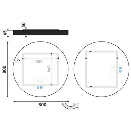 NIMCO ZPC 31002RVX-90 - Kαθρέφτης μπάνιου με οπίσθιο φωτισμό dimming LED LED/26W/230V 3000-6500K διάμετρος 80 cm ματ μαύρο IP44