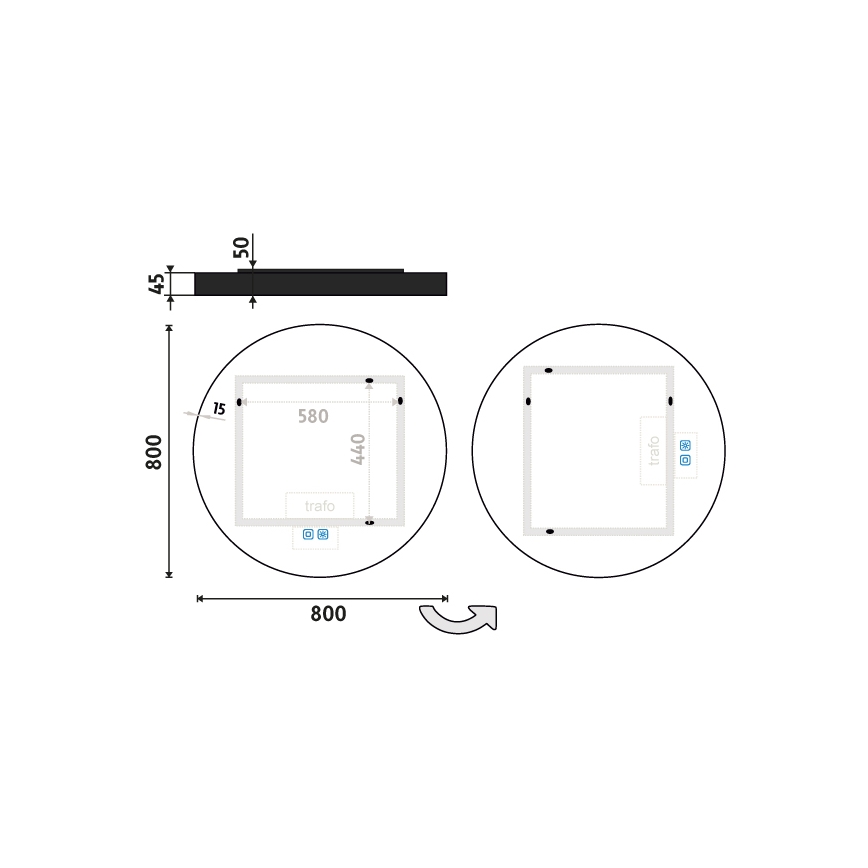 NIMCO ZPC 31002RVX-90 - Kαθρέφτης μπάνιου με οπίσθιο φωτισμό dimming LED LED/26W/230V 3000-6500K διάμετρος 80 cm ματ μαύρο IP44