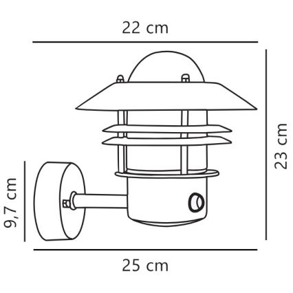 Nordlux - Φωτιστικό τοίχου εξωτερικού χώρου με αισθητήρα BLOKHUS 1xE27/60W/230V IP54 μαύρο