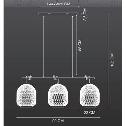 Nordlux - Πολύφωτο με συρματόσχοινο HISOKA 3xE27/40W/230V μαύρο/μπαμπού