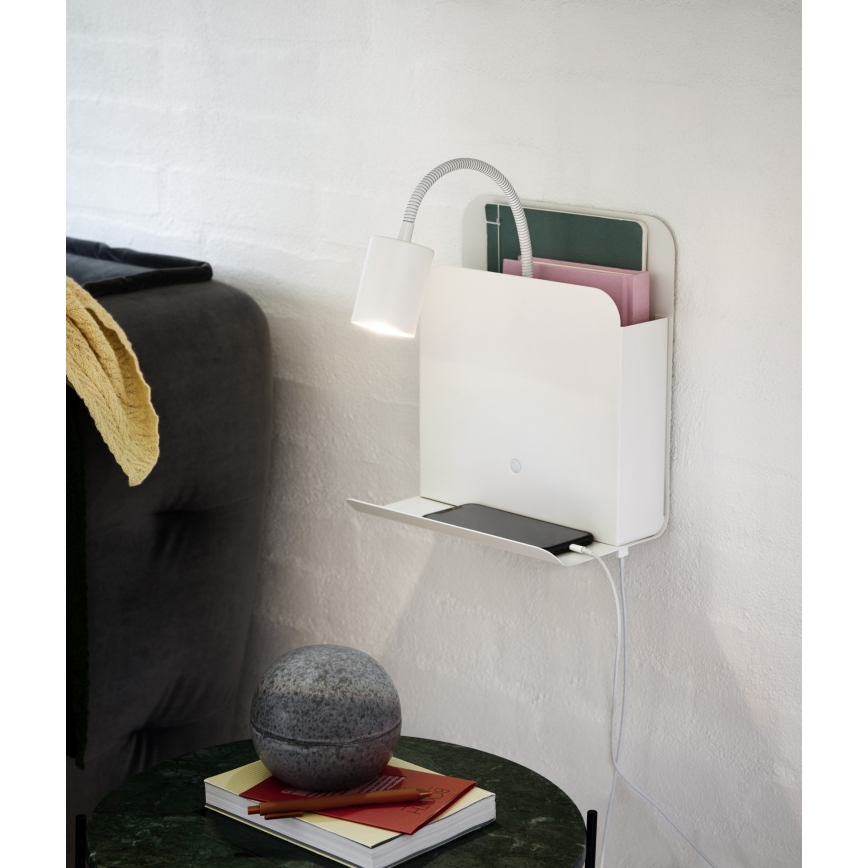 Nordlux - Επιτοίχιο φωτιστικό με ράφι και θύρα USB ROOMI 1xGU10/8W/230V λευκό