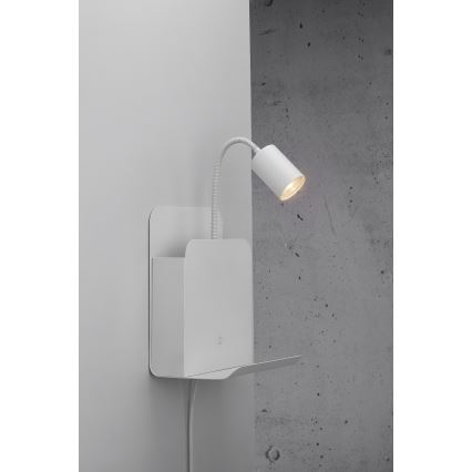 Nordlux - Επιτοίχιο φωτιστικό με ράφι και θύρα USB ROOMI 1xGU10/8W/230V λευκό