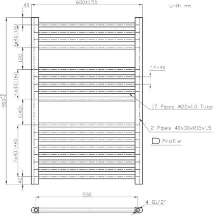 Novaservis - Θερμαντικό σώμα-σκάλα για μπάνιο 478W/230V 90x60 cm λευκό, ίσιο