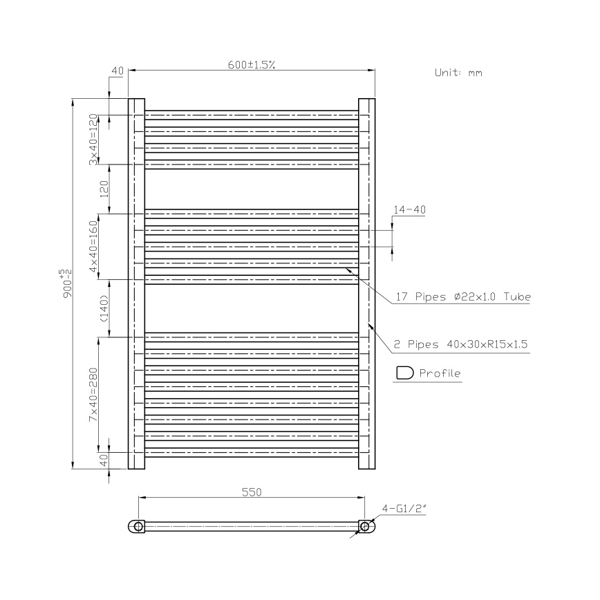 Novaservis - Θερμαντικό σώμα-σκάλα για μπάνιο 478W/230V 90x60 cm λευκό, ίσιο