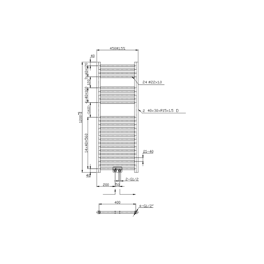 Novaservis - Θερμαντικό σώμα (σκάλα) για μπάνιο 490W/230V 120x45 cm μαύρο, ίσιο