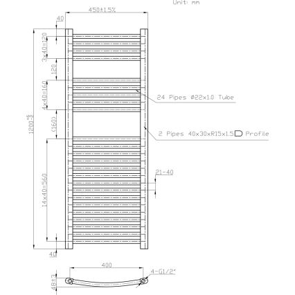 Novaservis - Θερμαντικό σώμα (πετσετοκρεμάστρα) τύπου σκάλα για μπάνιο 490W/230V 120x45 cm, λευκό, στρογγυλεμένο