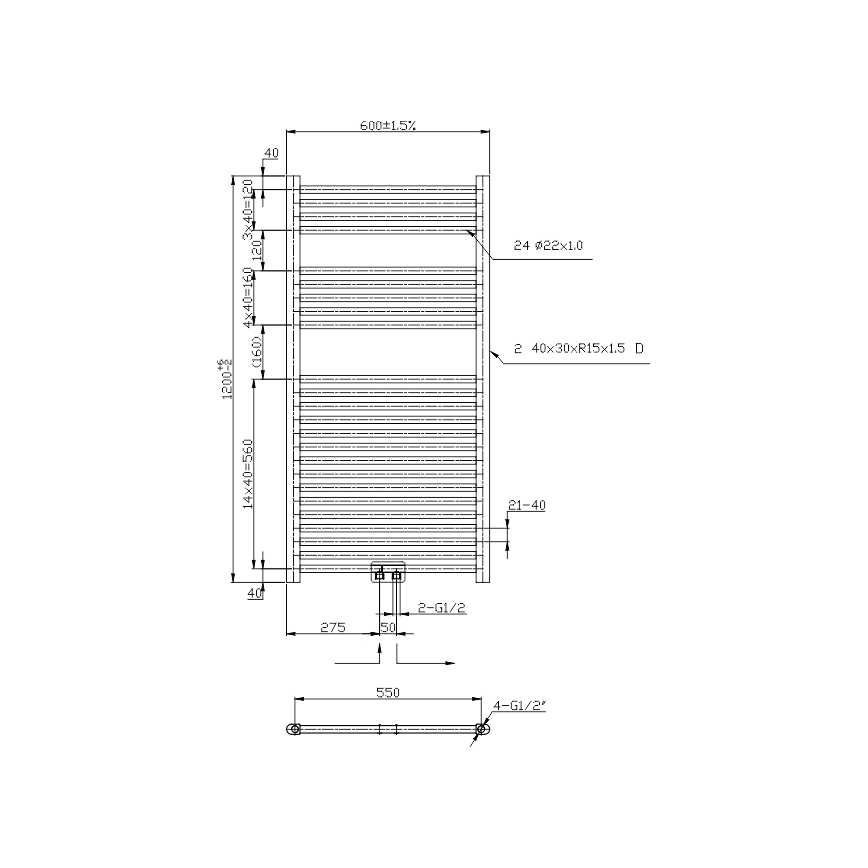 Novaservis - Θερμαντικό σώμα πετσετών μπάνιου 423W/230V 120x60 cm γυαλιστερό χρώμιο ίσιο