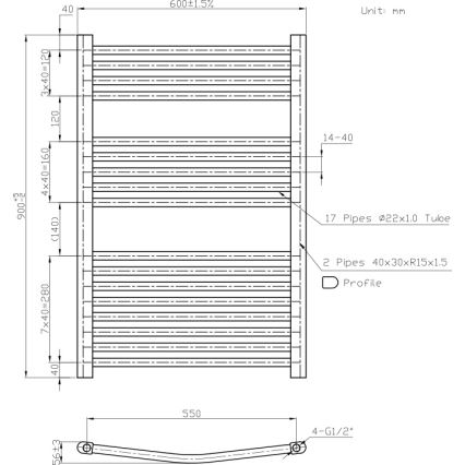 Novaservis - Θερμαντικό σώμα μπάνιου τύπου σκάλα 478W/230V 90x60 cm λευκό στρογγυλεμένο