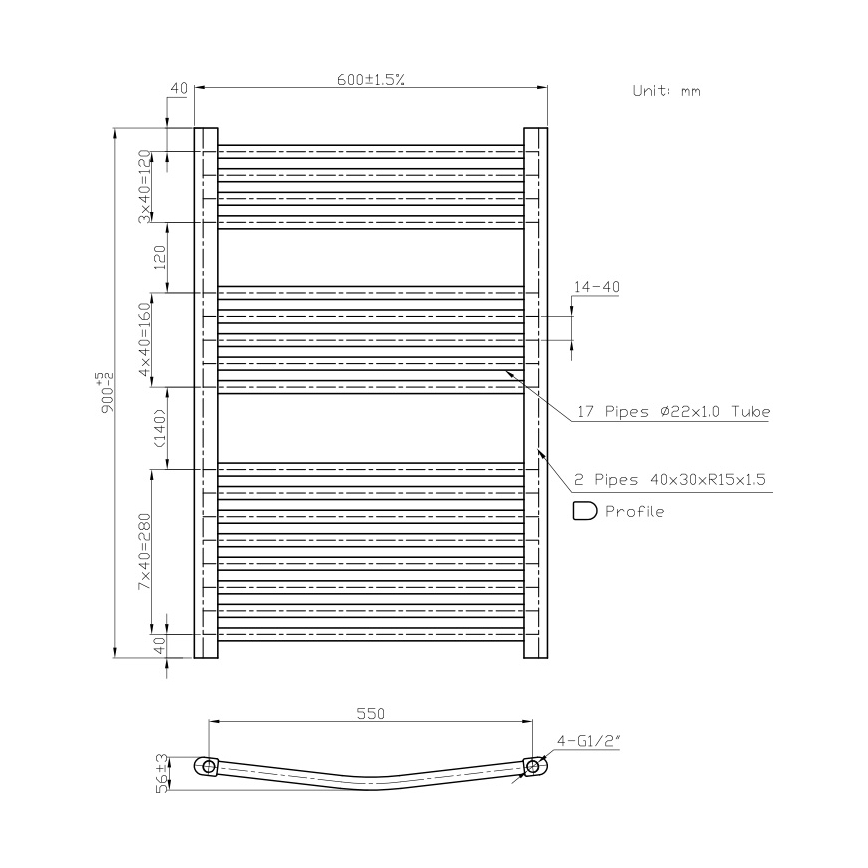 Novaservis - Θερμαντικό σώμα μπάνιου τύπου σκάλα 478W/230V 90x60 cm λευκό στρογγυλεμένο